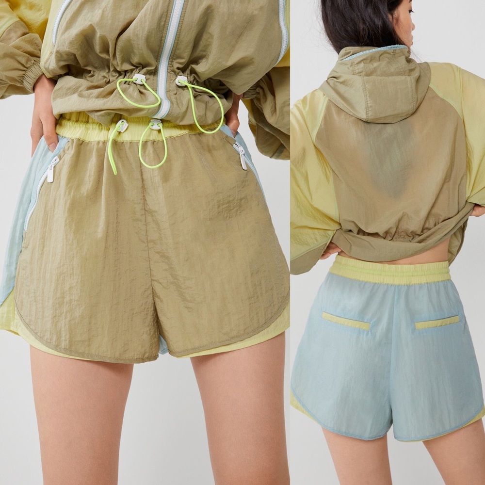 Zara MULTICOLOURED NYLON Water-repellent Shorts